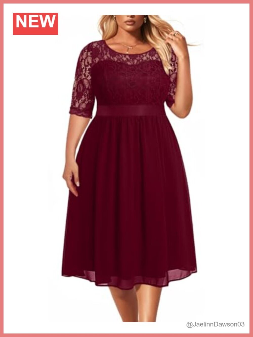 Plus Size Cocktail Midi Dress Lace Chiffon A-Line Formal Wedding Guest